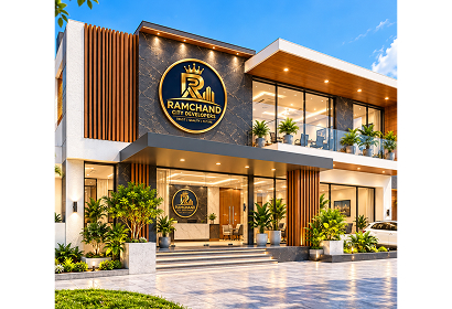 Illustrative contemporary home with landscaped garden